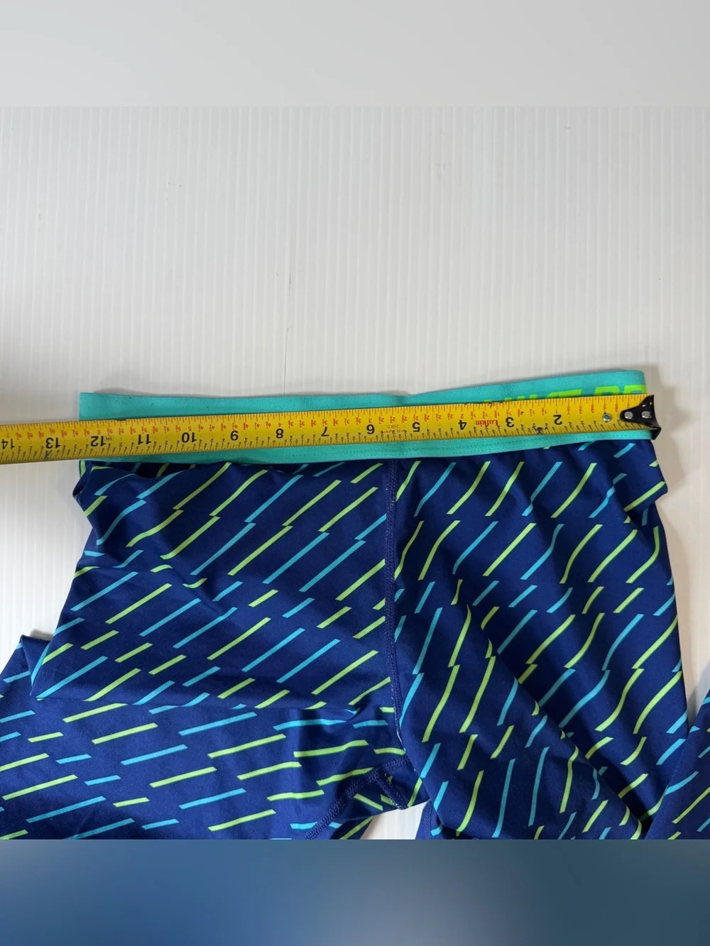 Nike Pro Dri-FIT Blue Green Neon Geometric Compression Leggings Athletic Yoga M